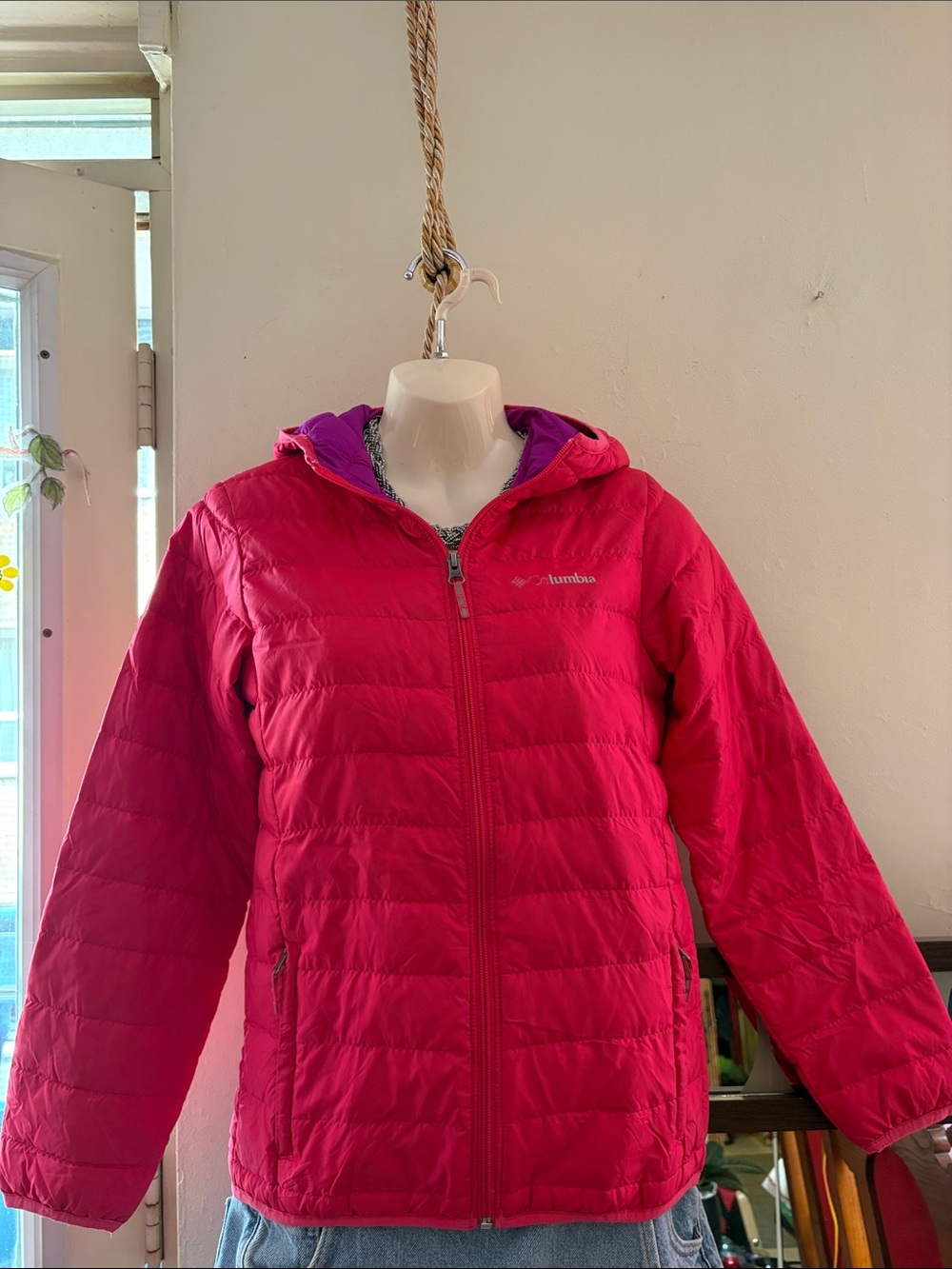 Columbia Kids Hot Pink Puffer Jacket with Purple Hood Lining